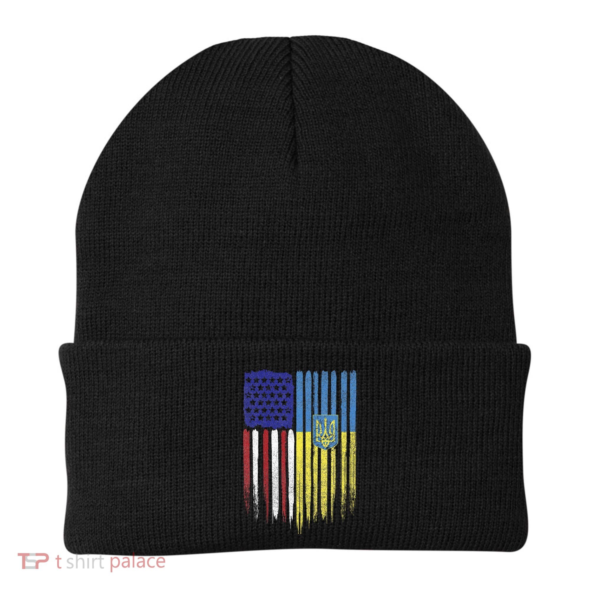 USA Ukraine Ukrainian Flag Trident Roots Retro Beanie