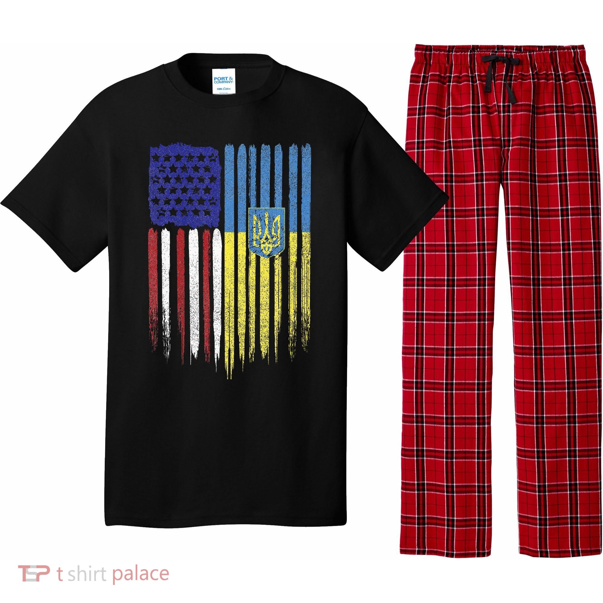 USA Ukraine Ukrainian Flag Trident Roots Retro Pajama Set