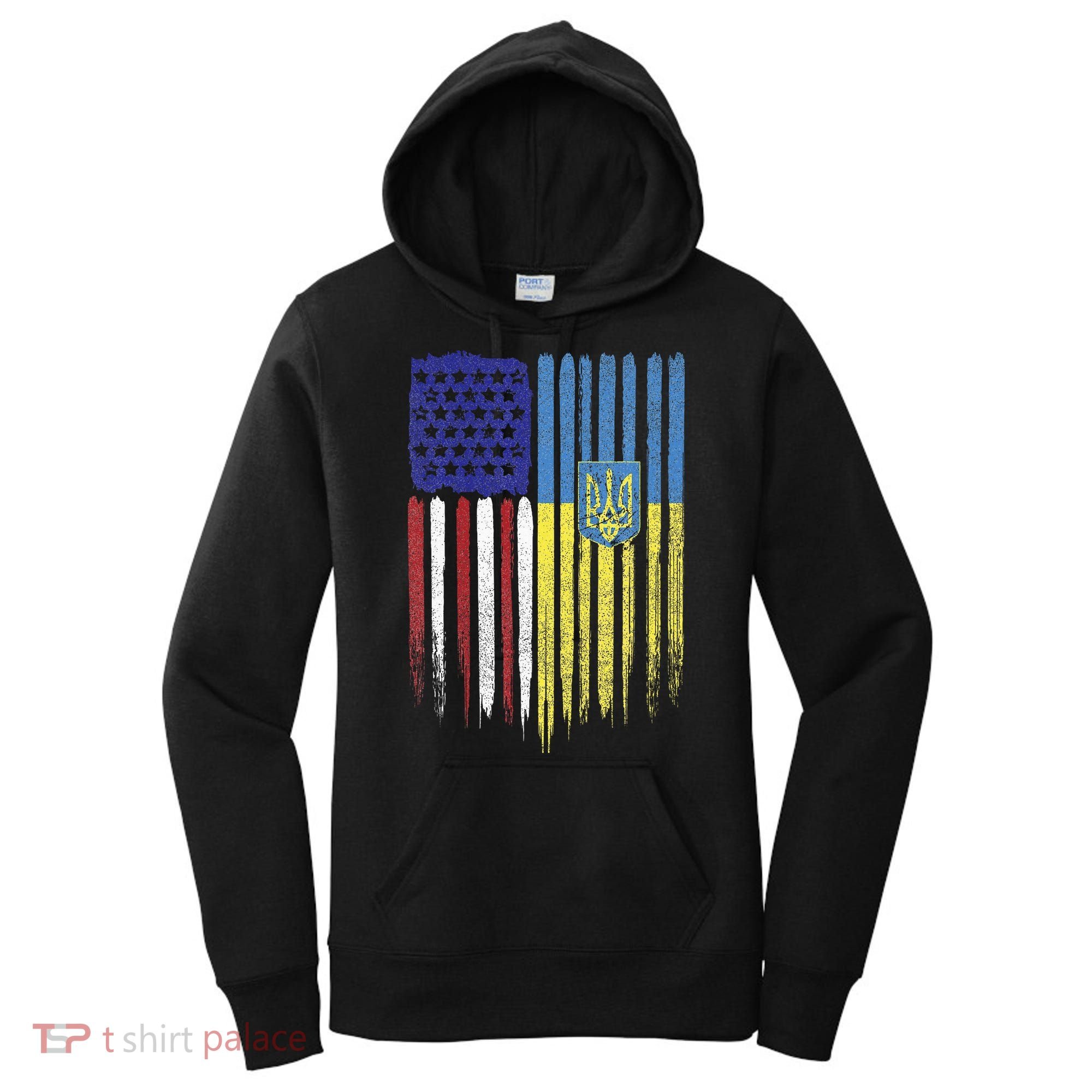 USA Ukraine Ukrainian Flag Trident Roots Retro Women's Hoodie