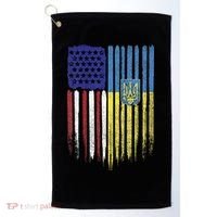 USA Ukraine Ukrainian Flag Trident Roots Retro Golf Towel thumb 0
