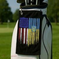 USA Ukraine Ukrainian Flag Trident Roots Retro Golf Towel thumb 2