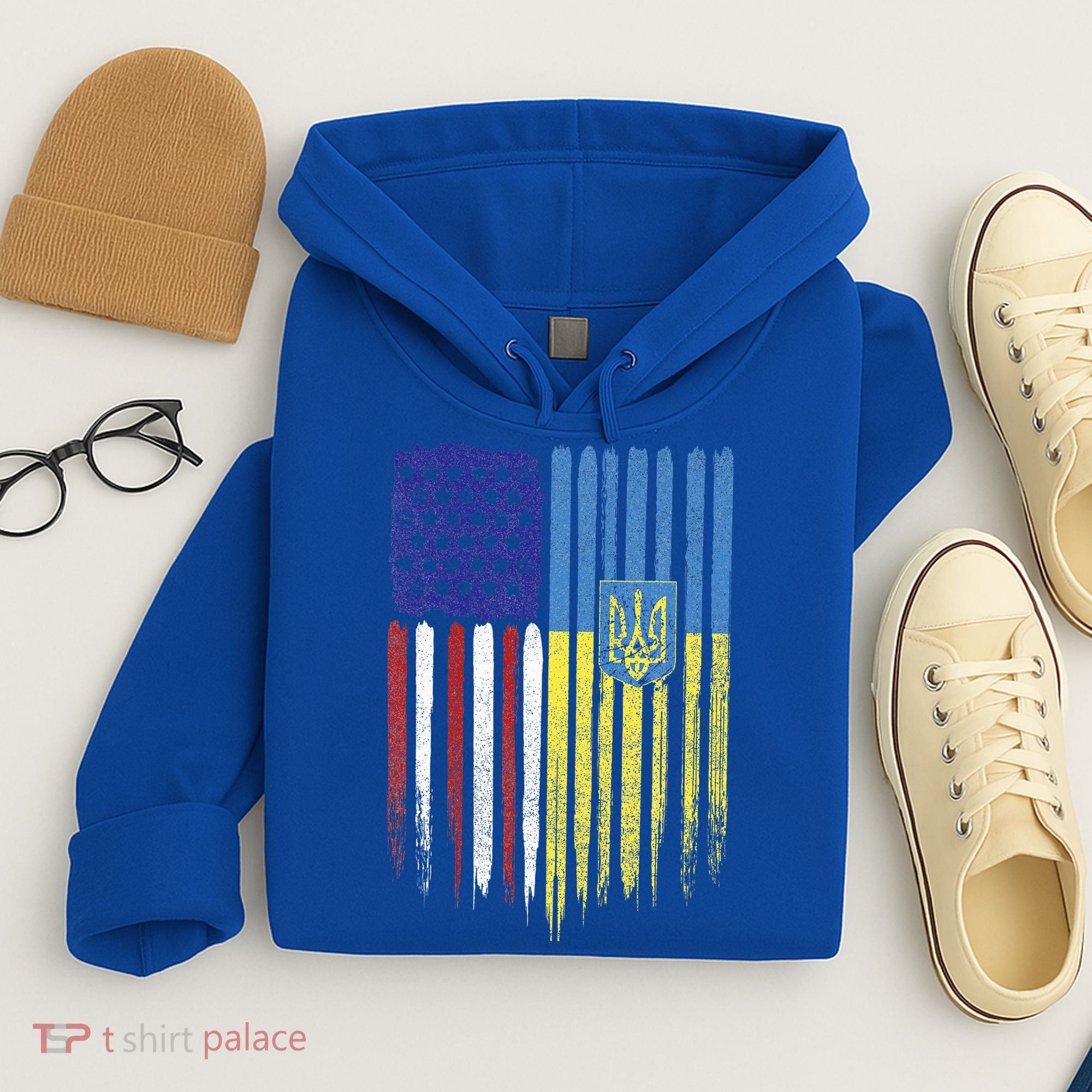 USA Ukraine Ukrainian Flag Trident Roots Retro Hoodie