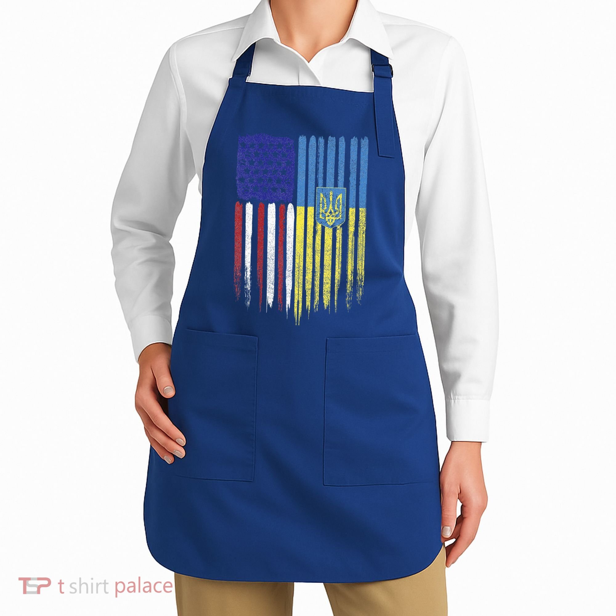 USA Ukraine Ukrainian Flag Trident Roots Retro Apron