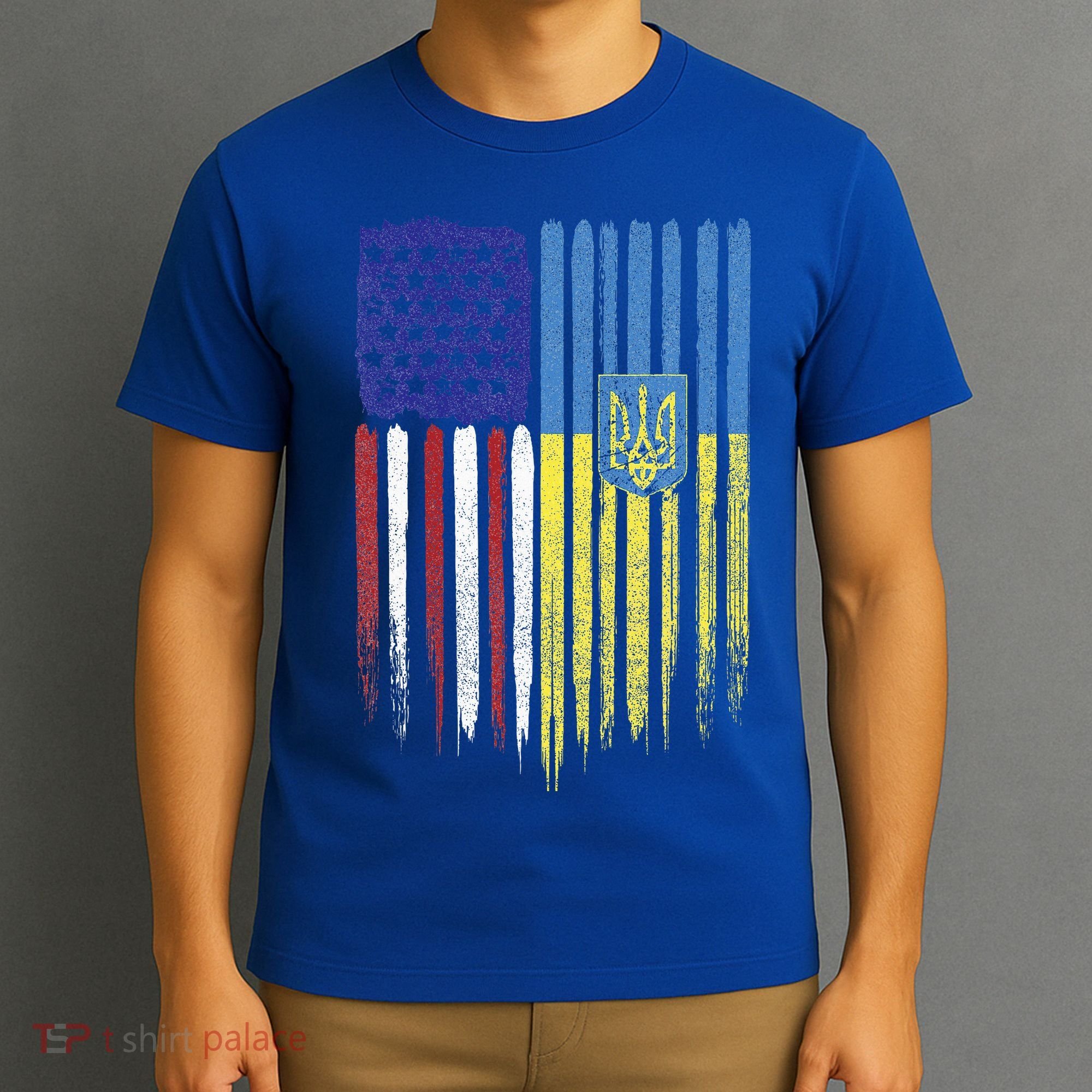 USA Ukraine Ukrainian Flag Trident Roots Retro T-Shirt