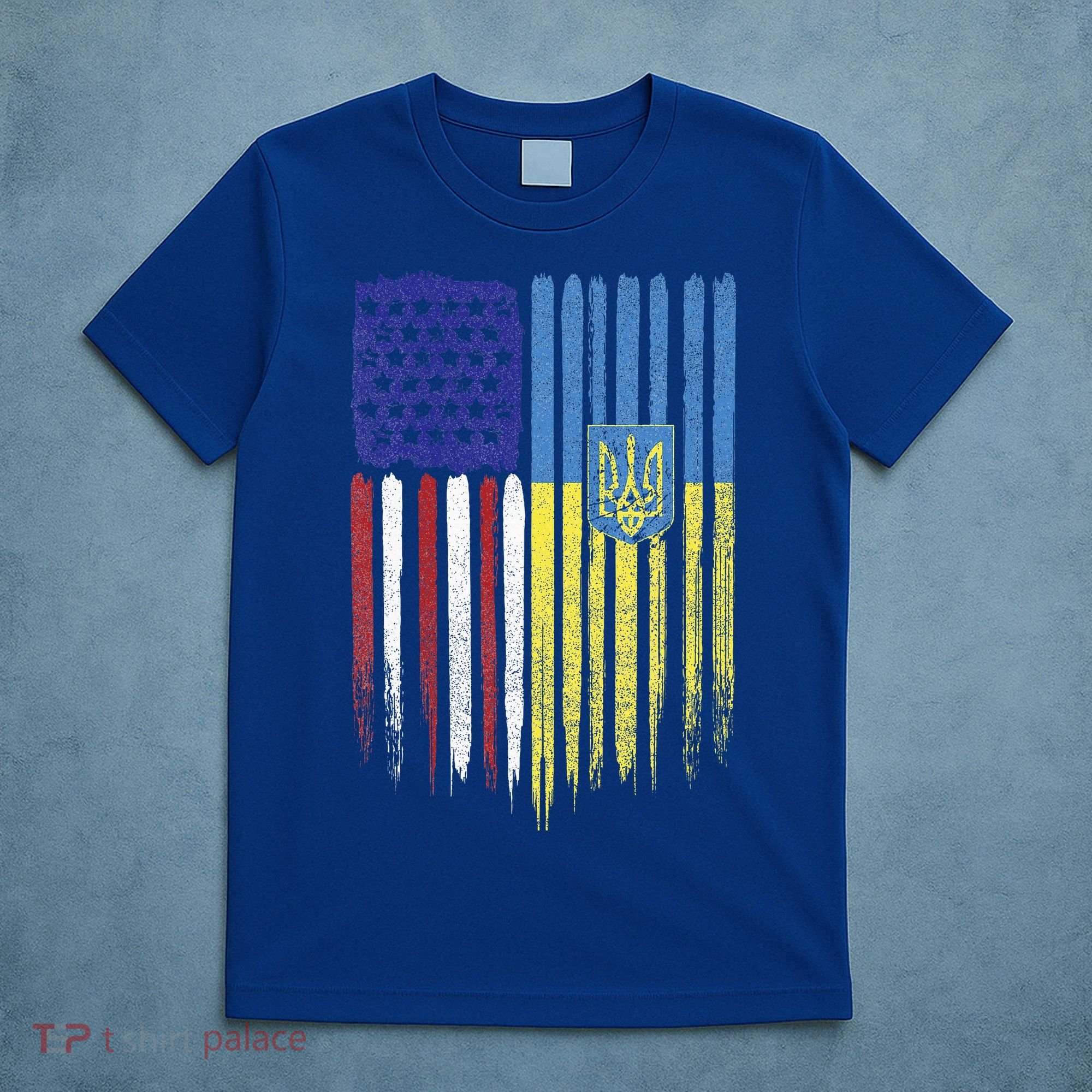 USA Ukraine Ukrainian Flag Trident Roots Retro T-Shirt