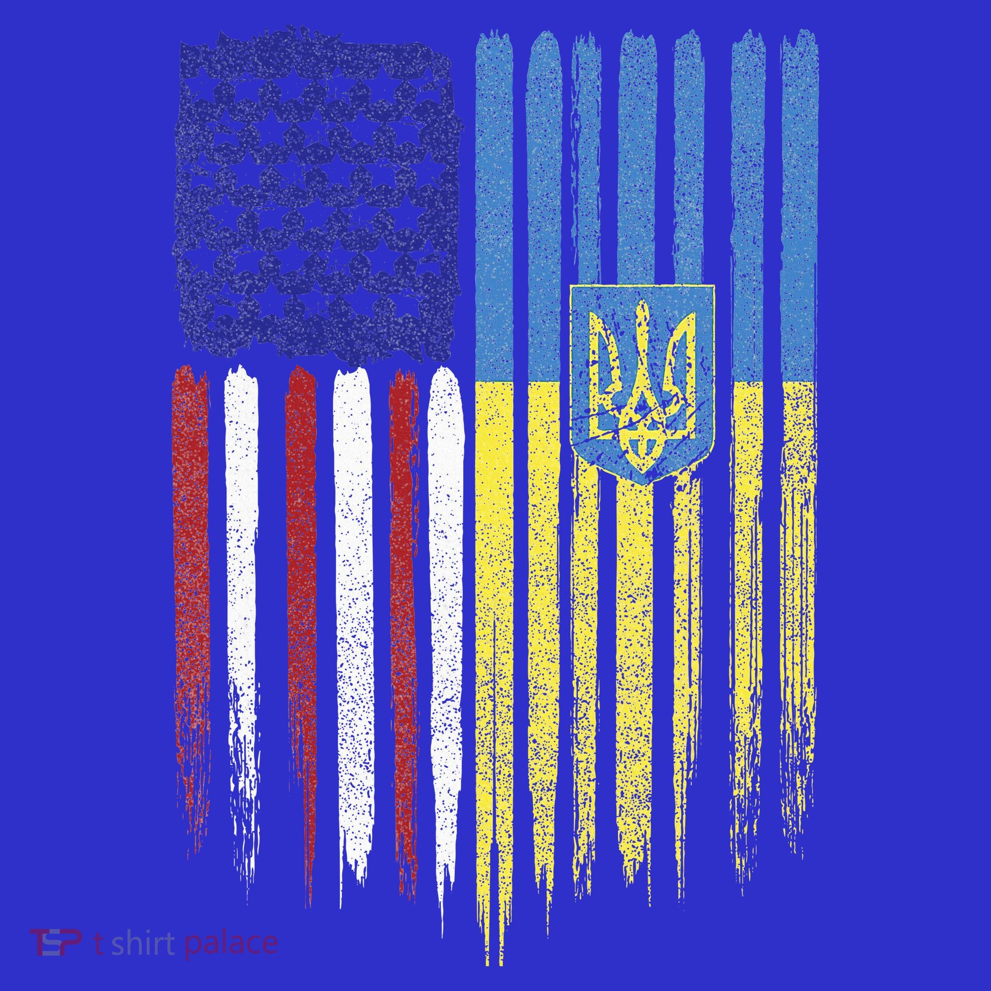 USA Ukraine Ukrainian Flag Trident Roots Retro T-Shirt