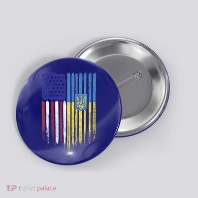 USA Ukraine Ukrainian Flag Trident Roots Retro Button