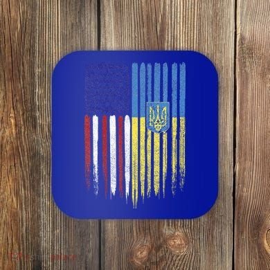 USA Ukraine Ukrainian Flag Trident Roots Retro Coaster