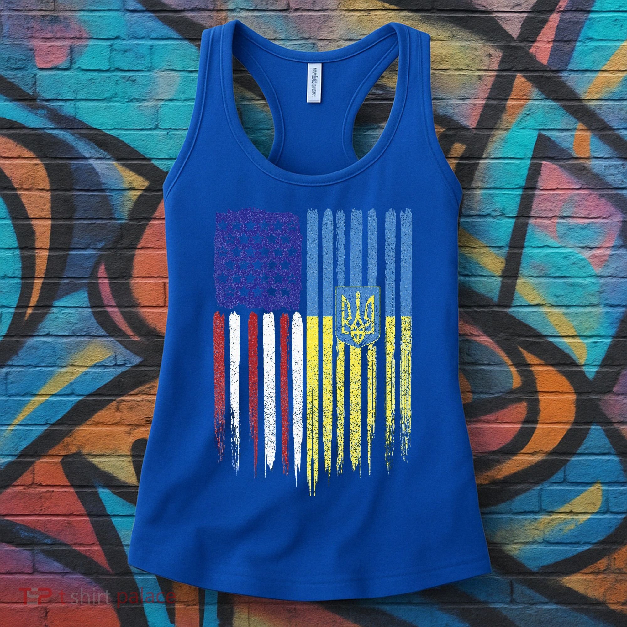 USA Ukraine Ukrainian Flag Trident Roots Retro Women's Tank Top