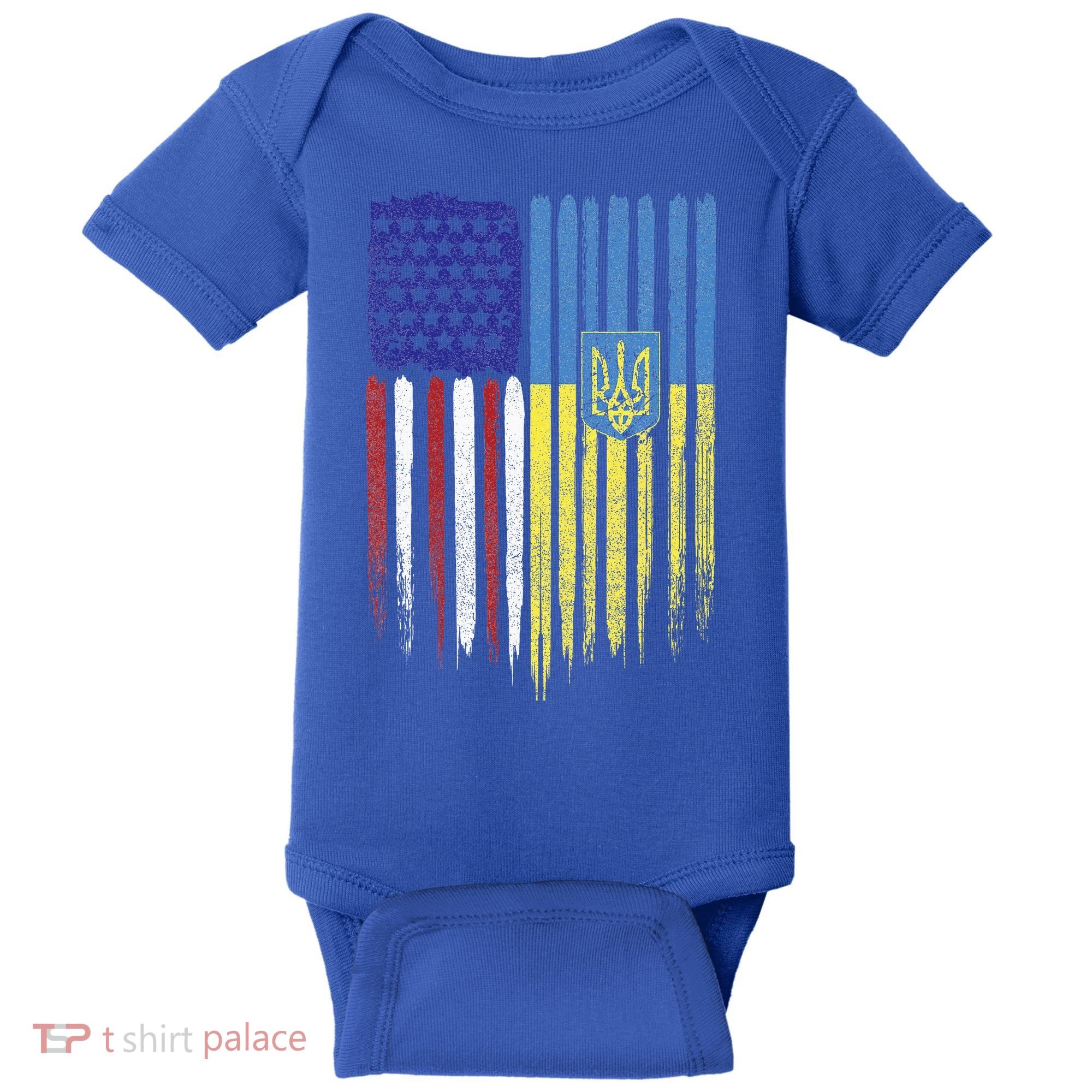 USA Ukraine Ukrainian Flag Trident Roots Retro Baby Bodysuit