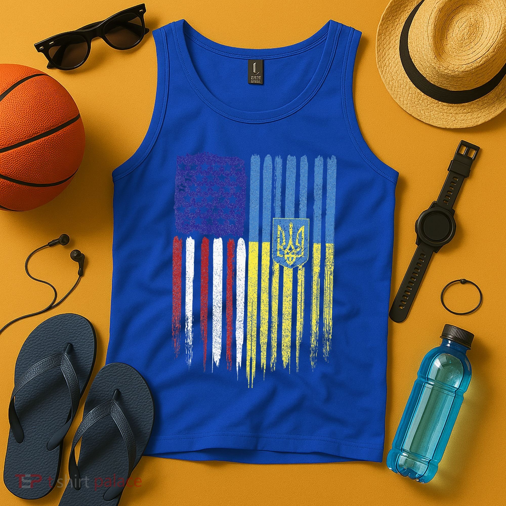 USA Ukraine Ukrainian Flag Trident Roots Retro Tank Top