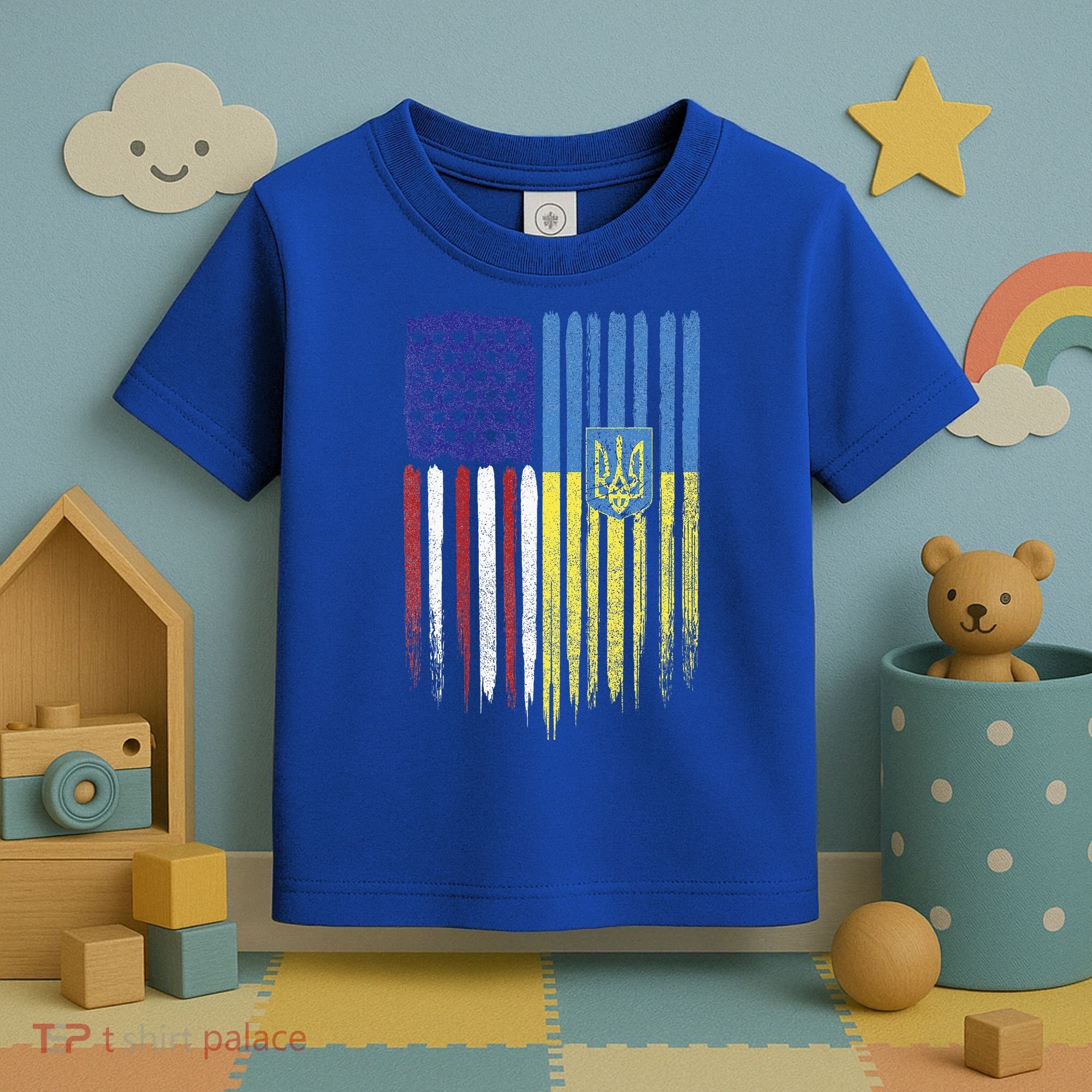 USA Ukraine Ukrainian Flag Trident Roots Retro Toddler T-Shirt