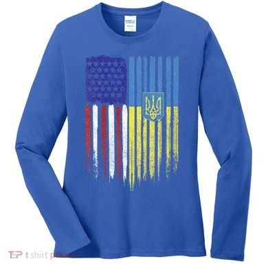 USA Ukraine Ukrainian Flag Trident Roots Retro Women's Long Sleeve Shirt