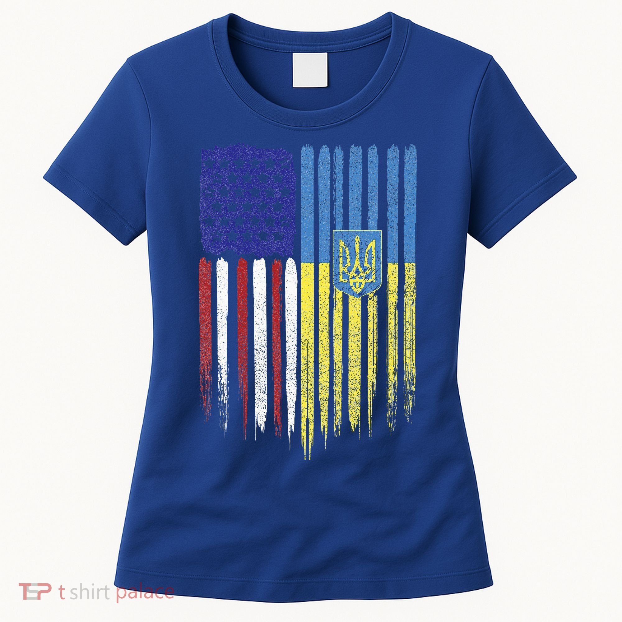 USA Ukraine Ukrainian Flag Trident Roots Retro Women's T-Shirt