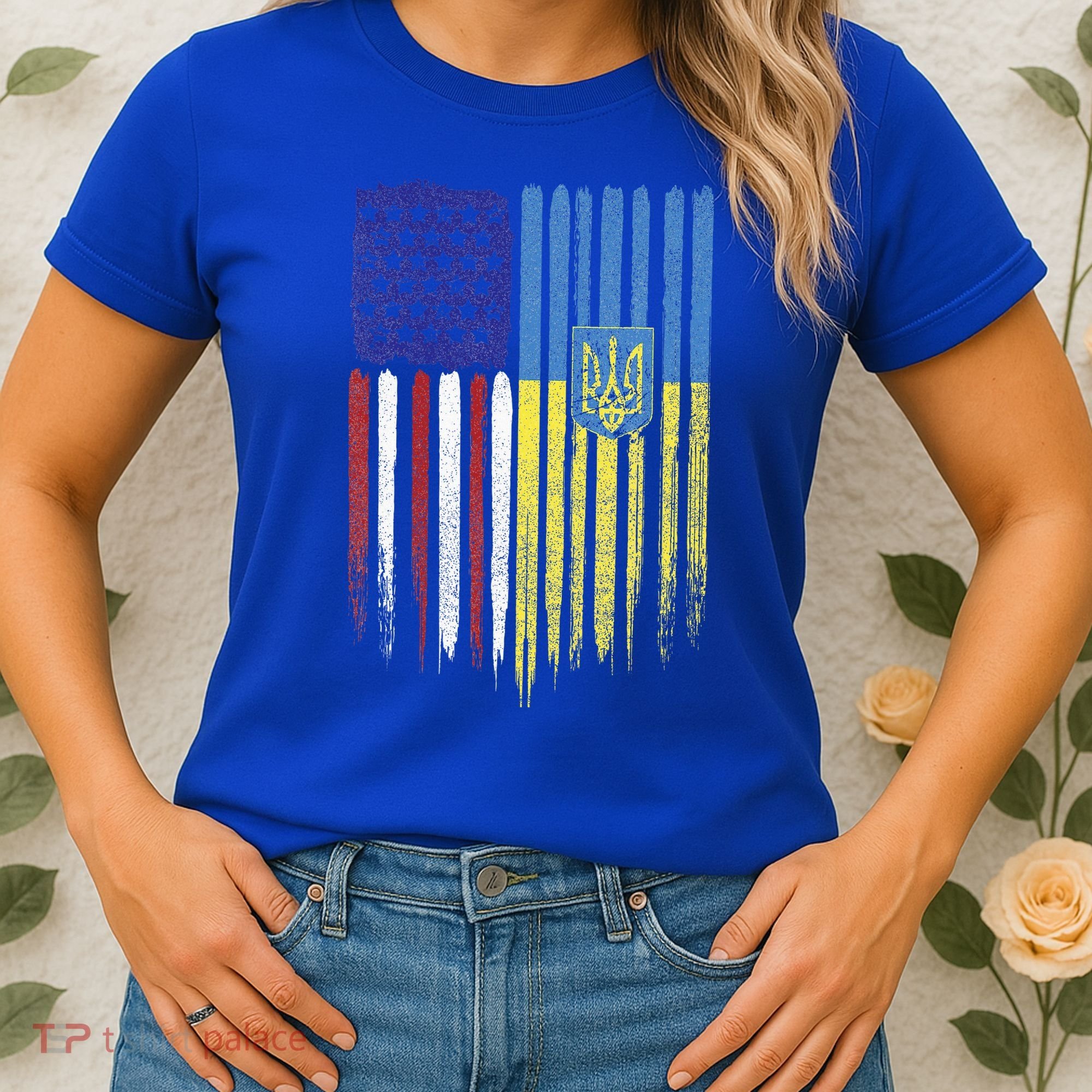 USA Ukraine Ukrainian Flag Trident Roots Retro Women's T-Shirt
