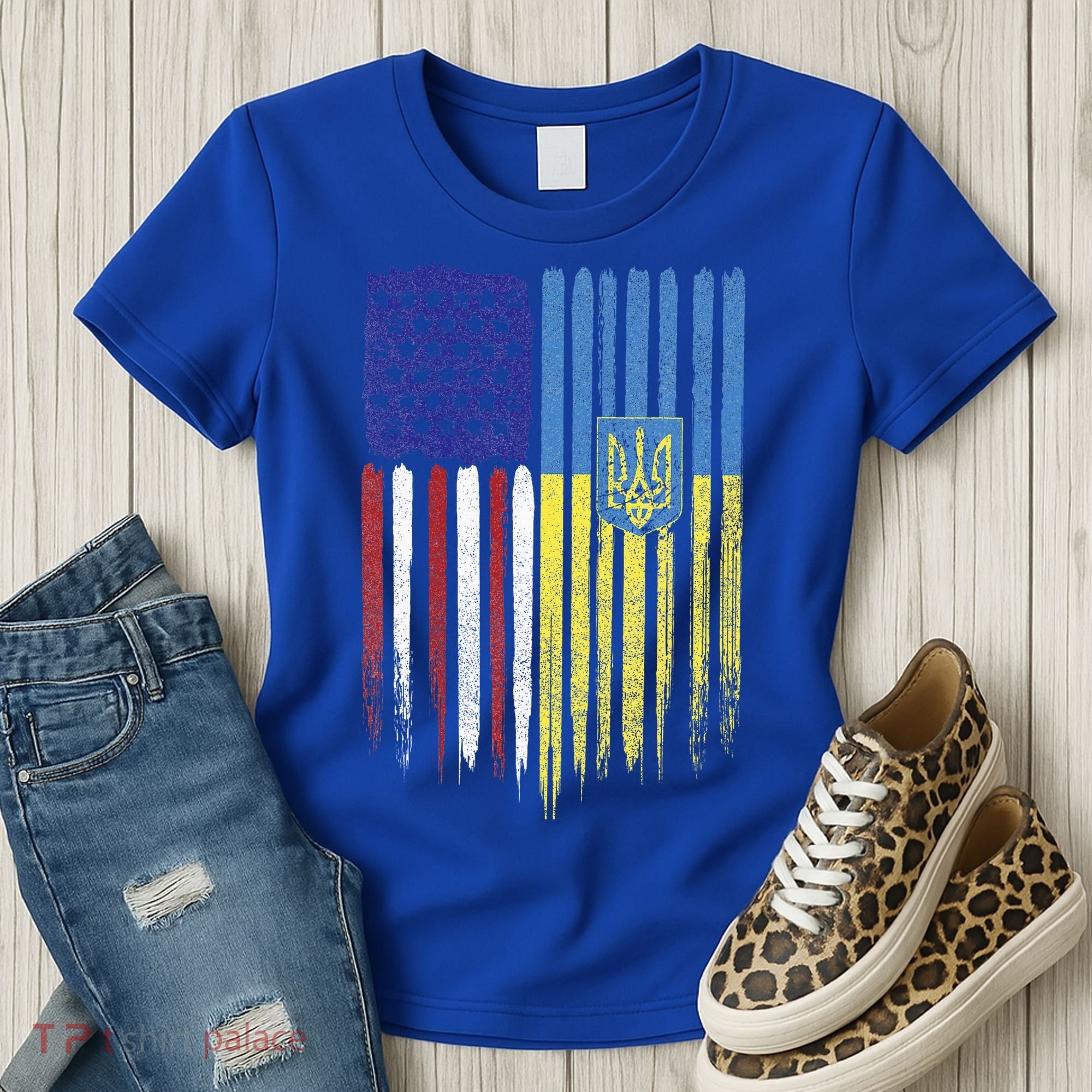 USA Ukraine Ukrainian Flag Trident Roots Retro Women's T-Shirt