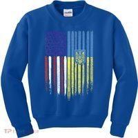 USA Ukraine Ukrainian Flag Trident Roots Retro Kids Sweatshirt thumb 0