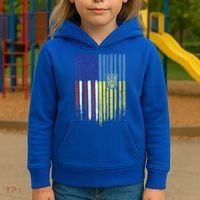 USA Ukraine Ukrainian Flag Trident Roots Retro Kids Hoodie thumb 3