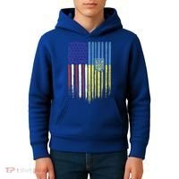 USA Ukraine Ukrainian Flag Trident Roots Retro Kids Hoodie thumb 4