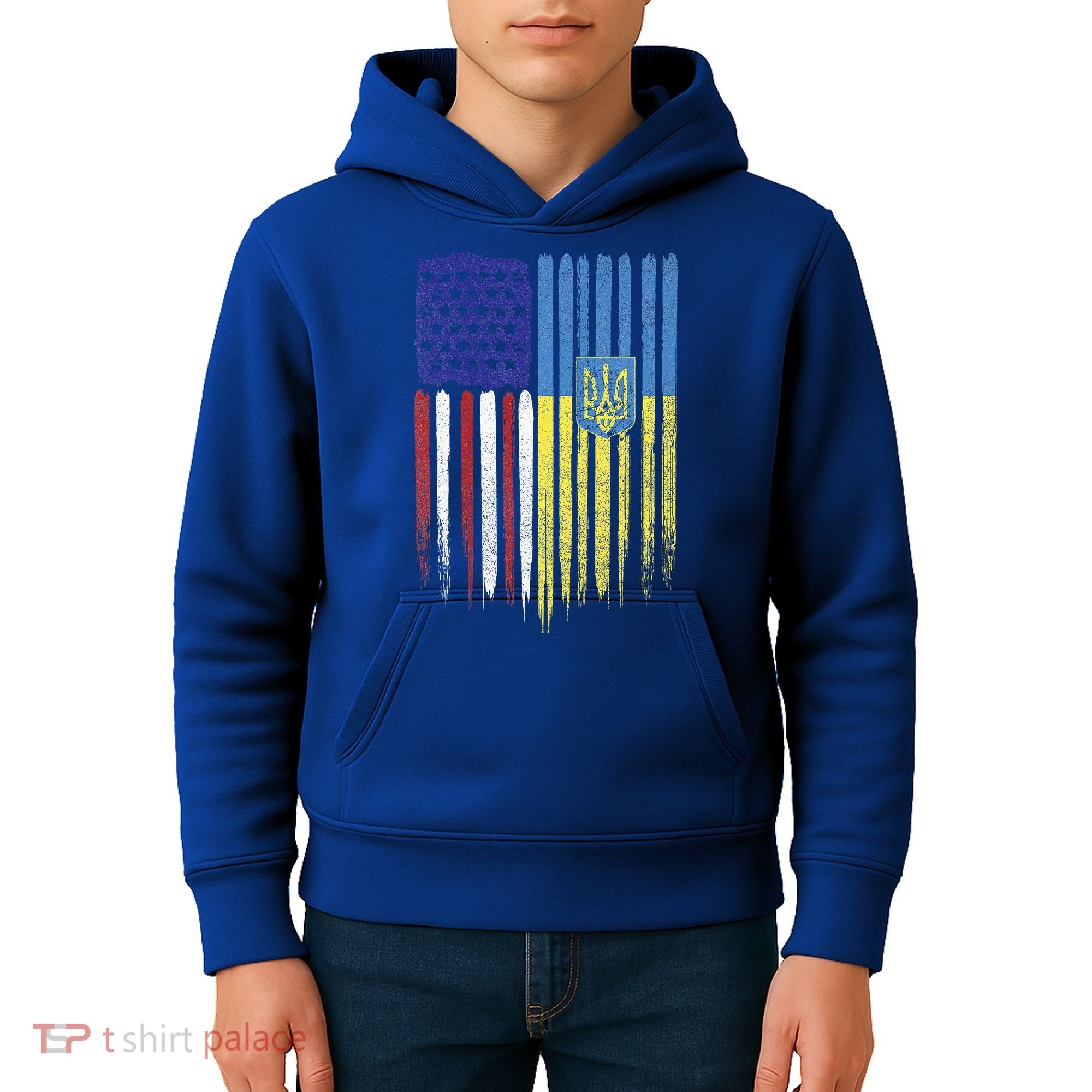 USA Ukraine Ukrainian Flag Trident Roots Retro Kids Hoodie