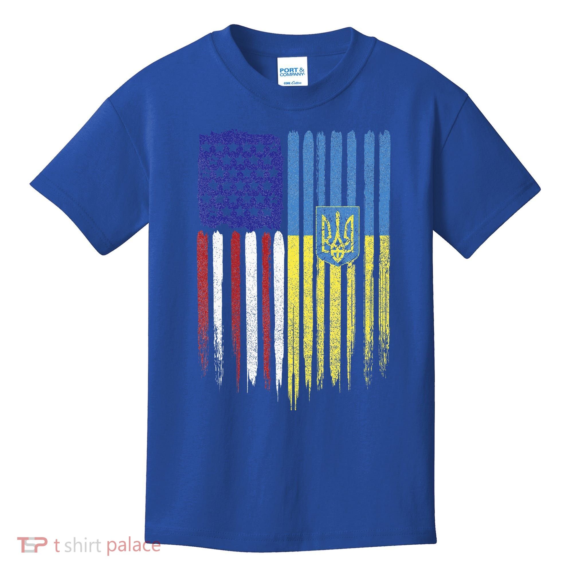 USA Ukraine Ukrainian Flag Trident Roots Retro Kids T-Shirt