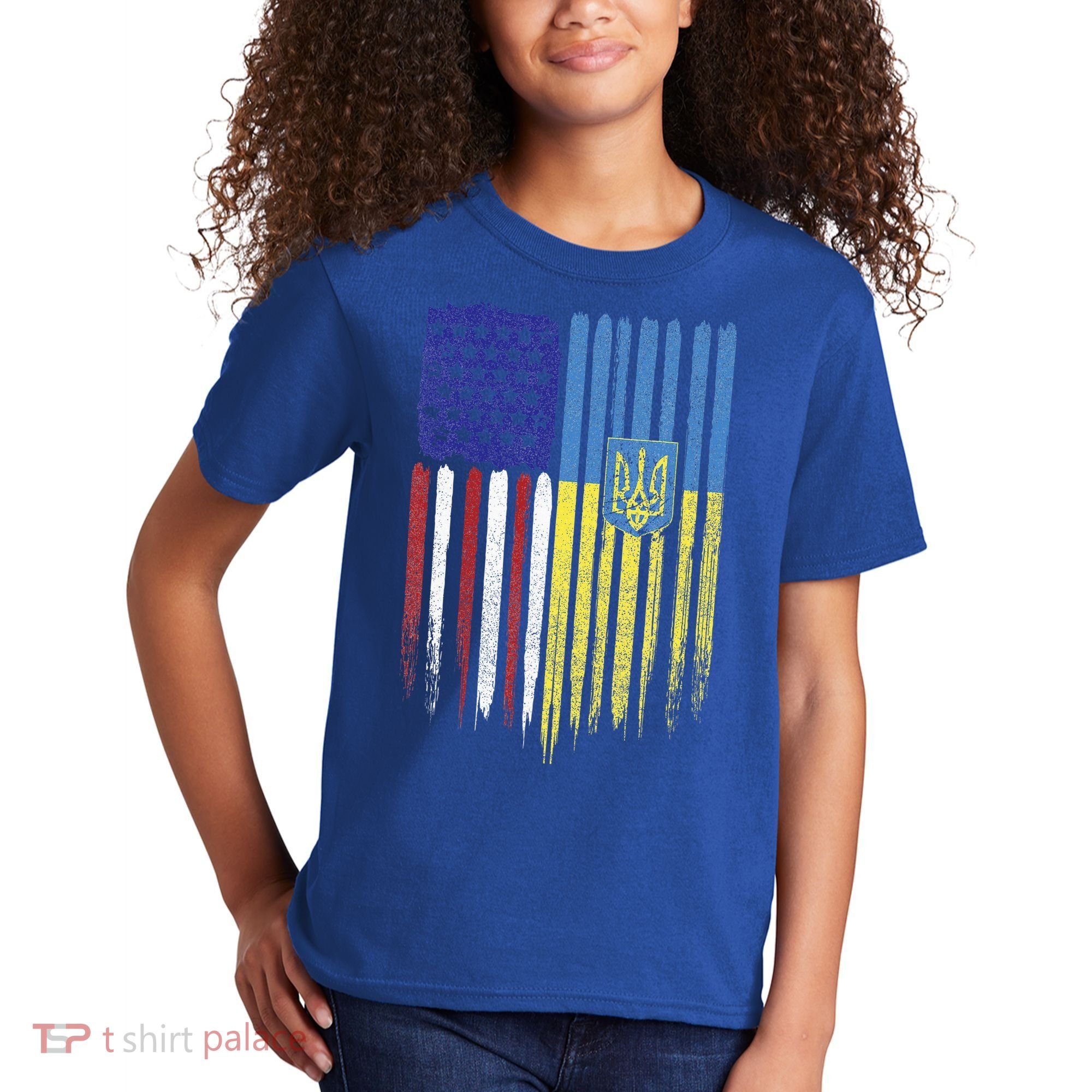 USA Ukraine Ukrainian Flag Trident Roots Retro Kids T-Shirt