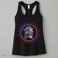 Unmasked Unmuzzled Unvaccinated Unafraid Messy Bun Women's Tank Top thumb 3