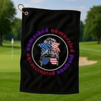 Unmasked Unmuzzled Unvaccinated Unafraid Messy Bun Golf Towel thumb 1