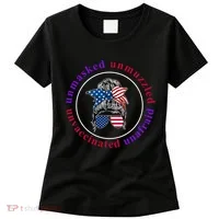 Unmasked Unmuzzled Unvaccinated Unafraid Messy Bun Women's T-Shirt thumb 0