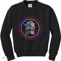 Unmasked Unmuzzled Unvaccinated Unafraid Messy Bun Kids Sweatshirt thumb 0