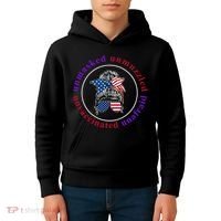 Unmasked Unmuzzled Unvaccinated Unafraid Messy Bun Kids Hoodie thumb 4