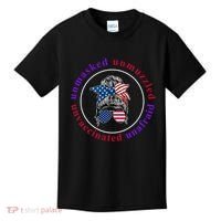 Unmasked Unmuzzled Unvaccinated Unafraid Messy Bun Kids T-Shirt thumb 0