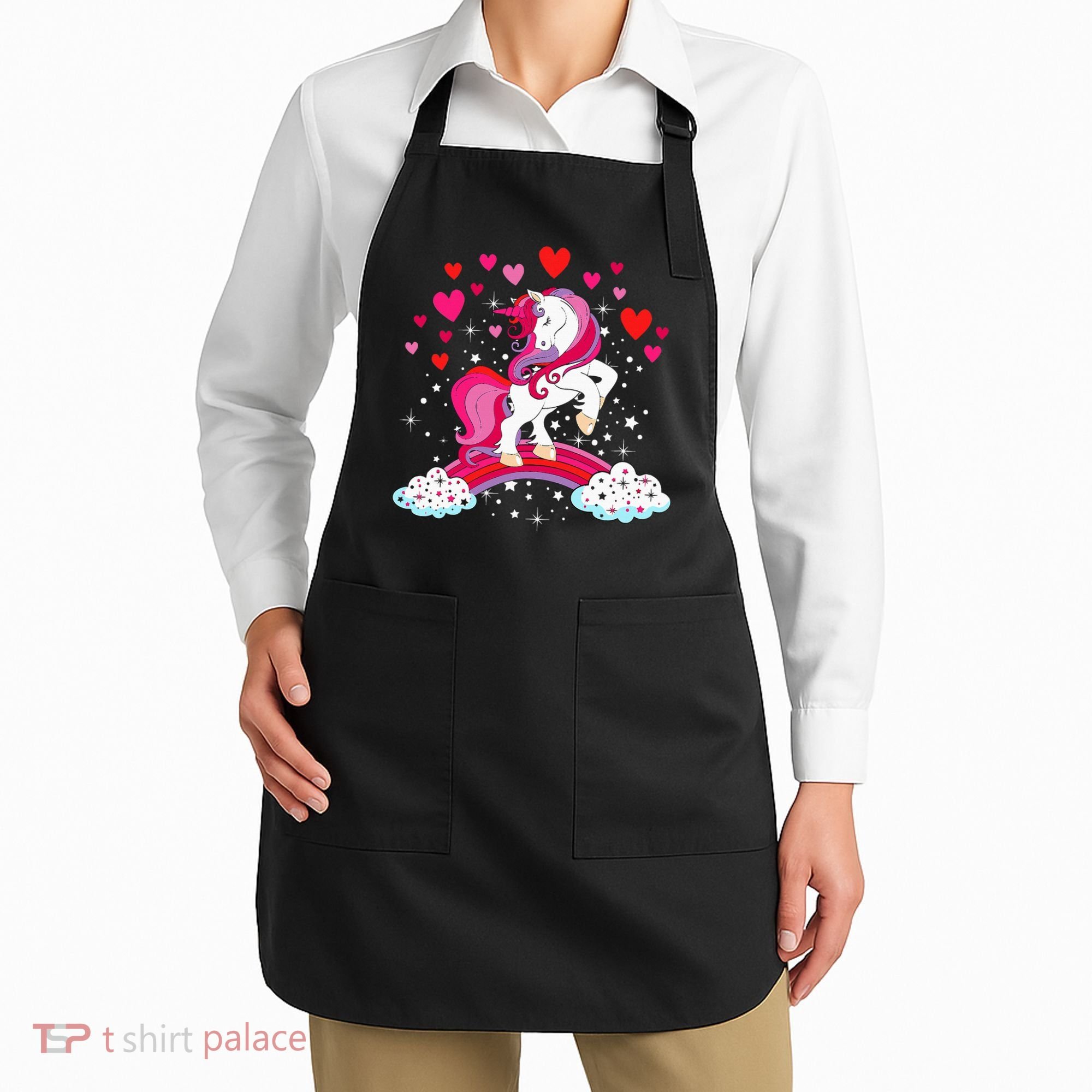 Unicorn Valentines Day Love Heart Rainbow Apron
