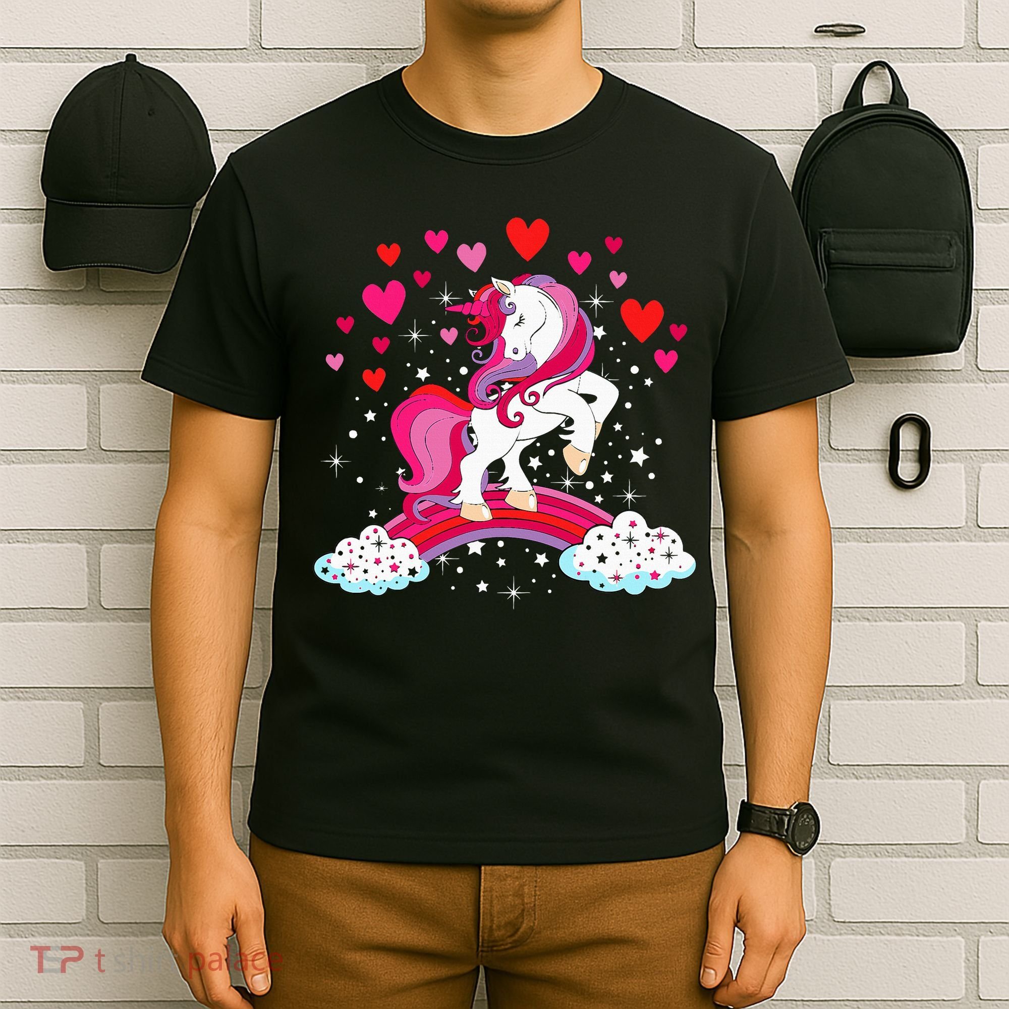 Unicorn Valentines Day Love Heart Rainbow T-Shirt