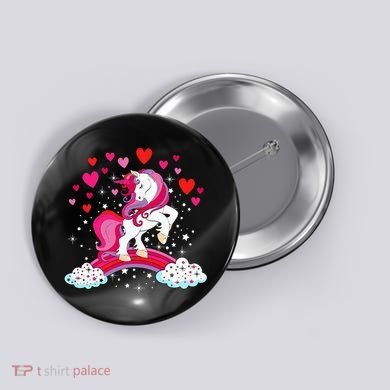 Unicorn Valentines Day Love Heart Rainbow Button