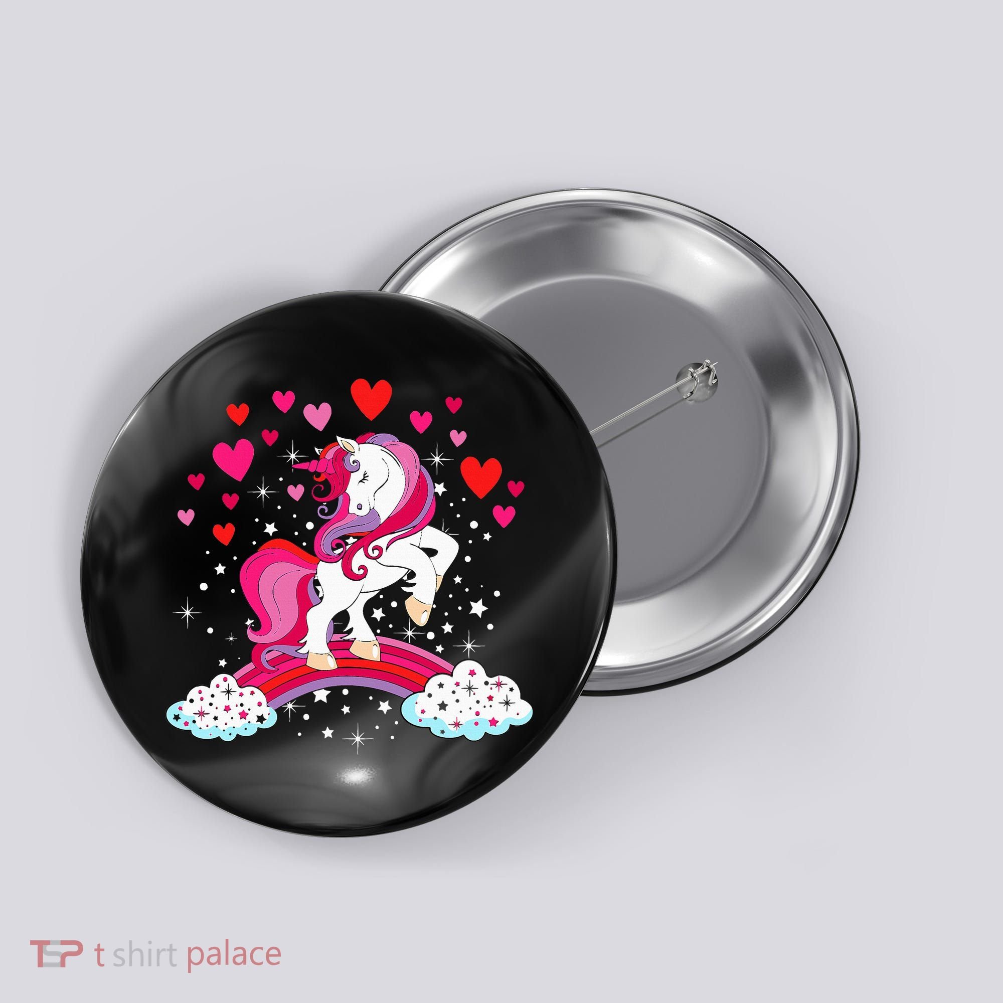 Unicorn Valentines Day Love Heart Rainbow Button