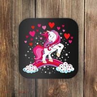 Unicorn Valentines Day Love Heart Rainbow Coaster thumb 0