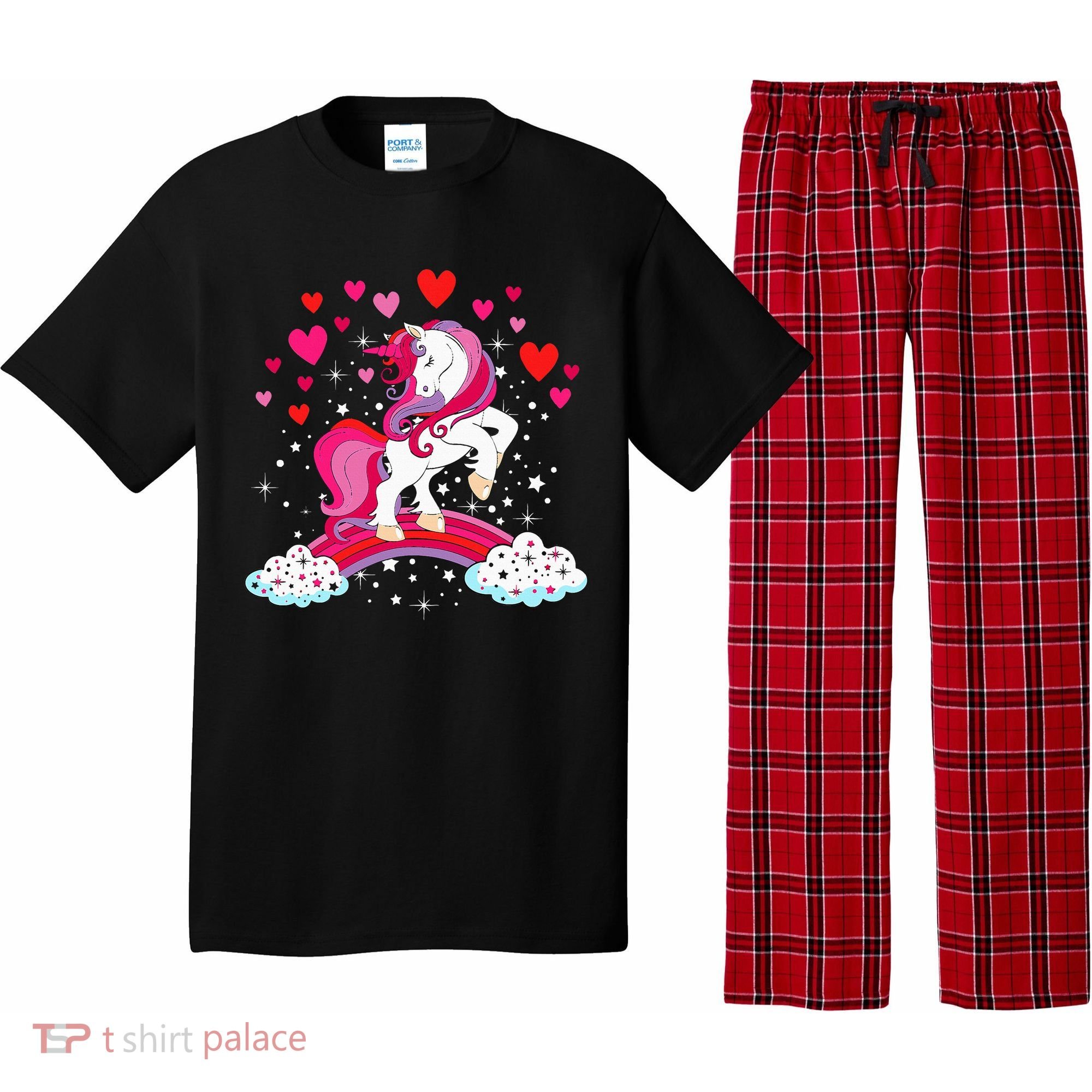Unicorn Valentines Day Love Heart Rainbow Pajama Set