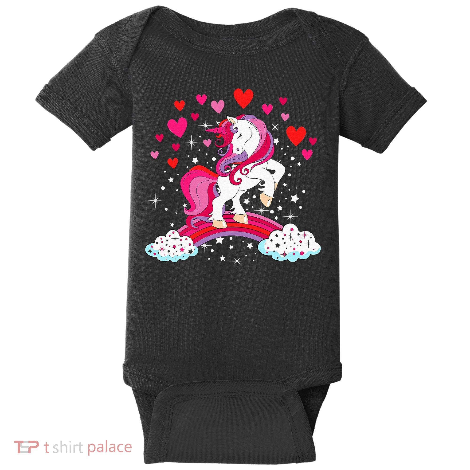 Unicorn Valentines Day Love Heart Rainbow Baby Bodysuit