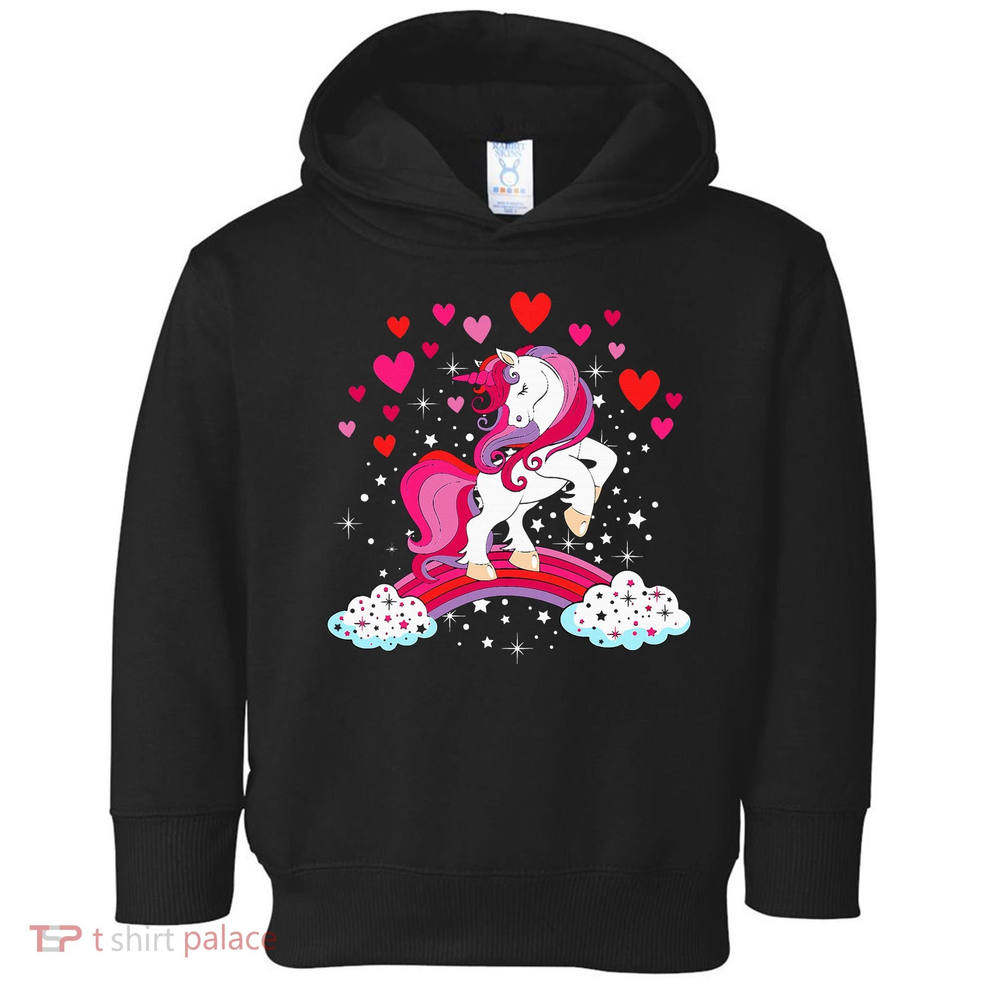 Unicorn Valentines Day Love Heart Rainbow Toddler Hoodie