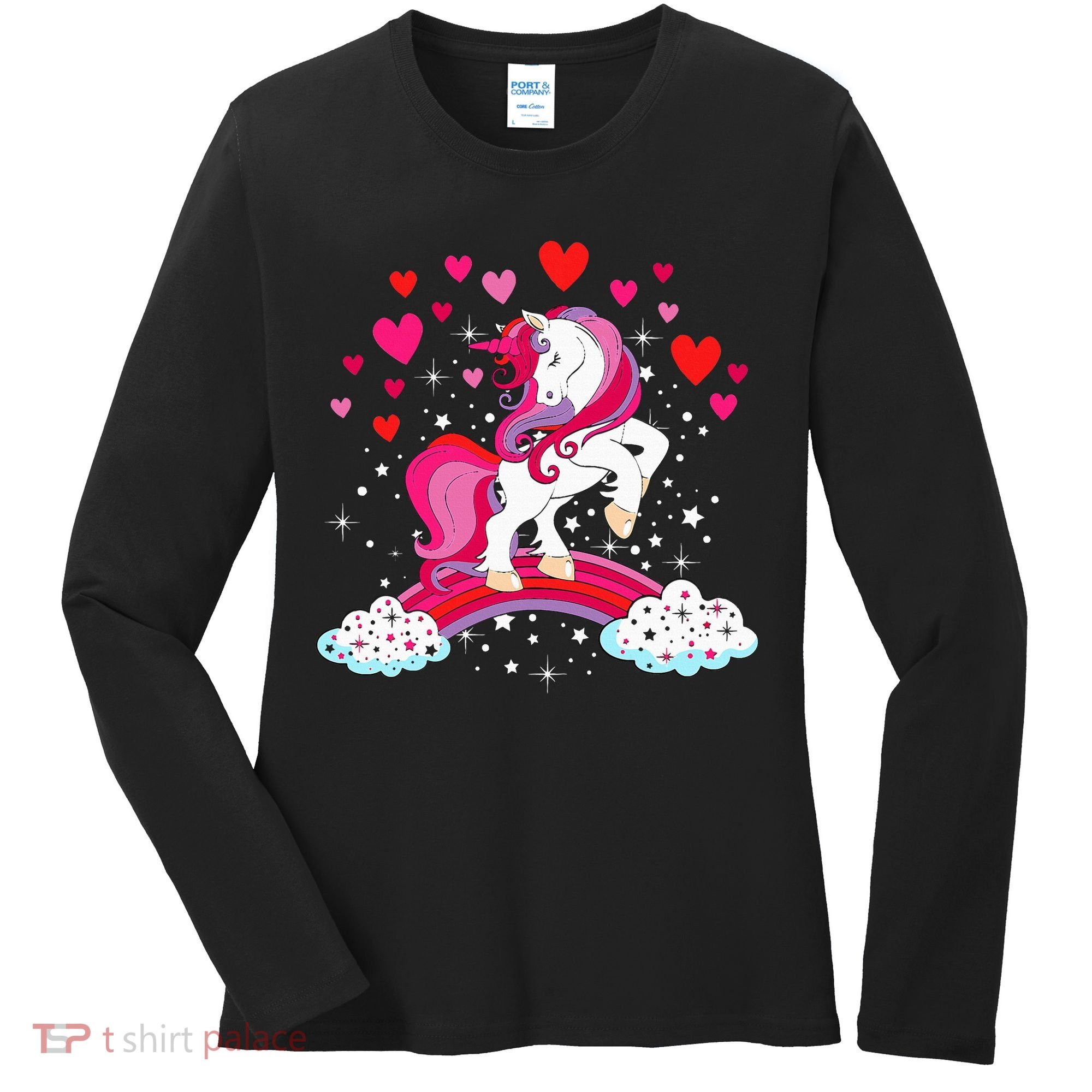 Unicorn Valentines Day Love Heart Rainbow Women's Long Sleeve Shirt