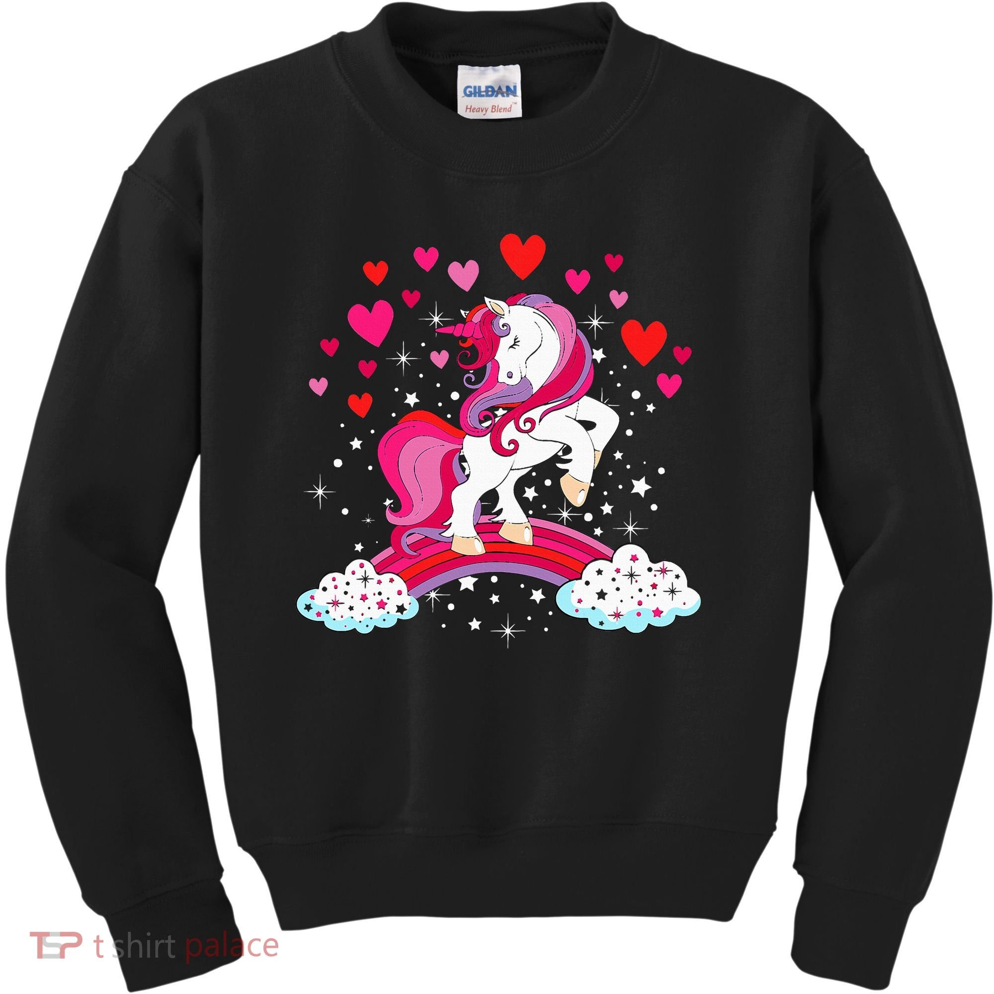 Unicorn Valentines Day Love Heart Rainbow Kids Sweatshirt