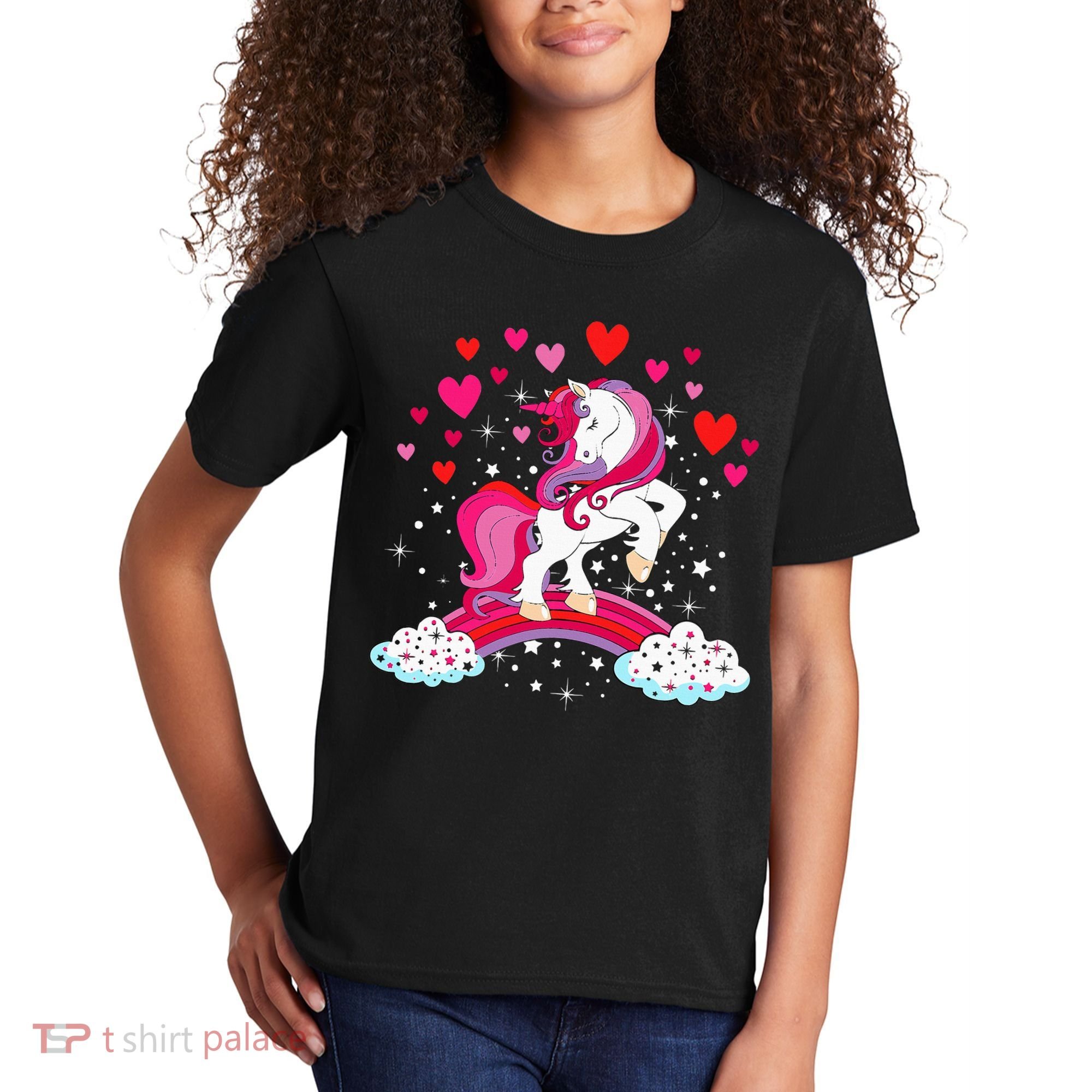 Unicorn Valentines Day Love Heart Rainbow Kids T-Shirt