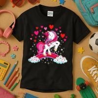 Unicorn Valentines Day Love Heart Rainbow Kids T-Shirt thumb 3