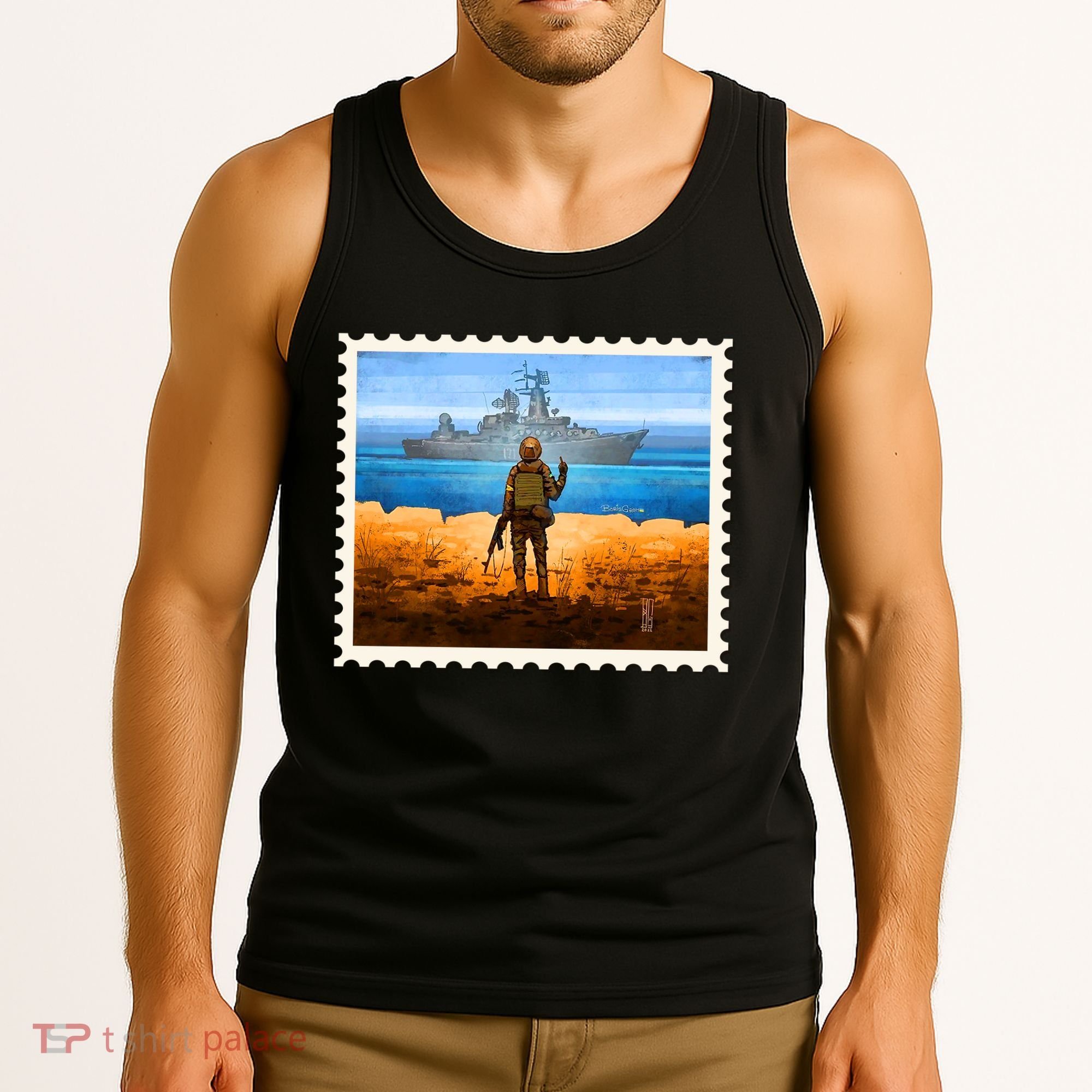 Ukraine Vs Russian Warship Stamp Tank Top