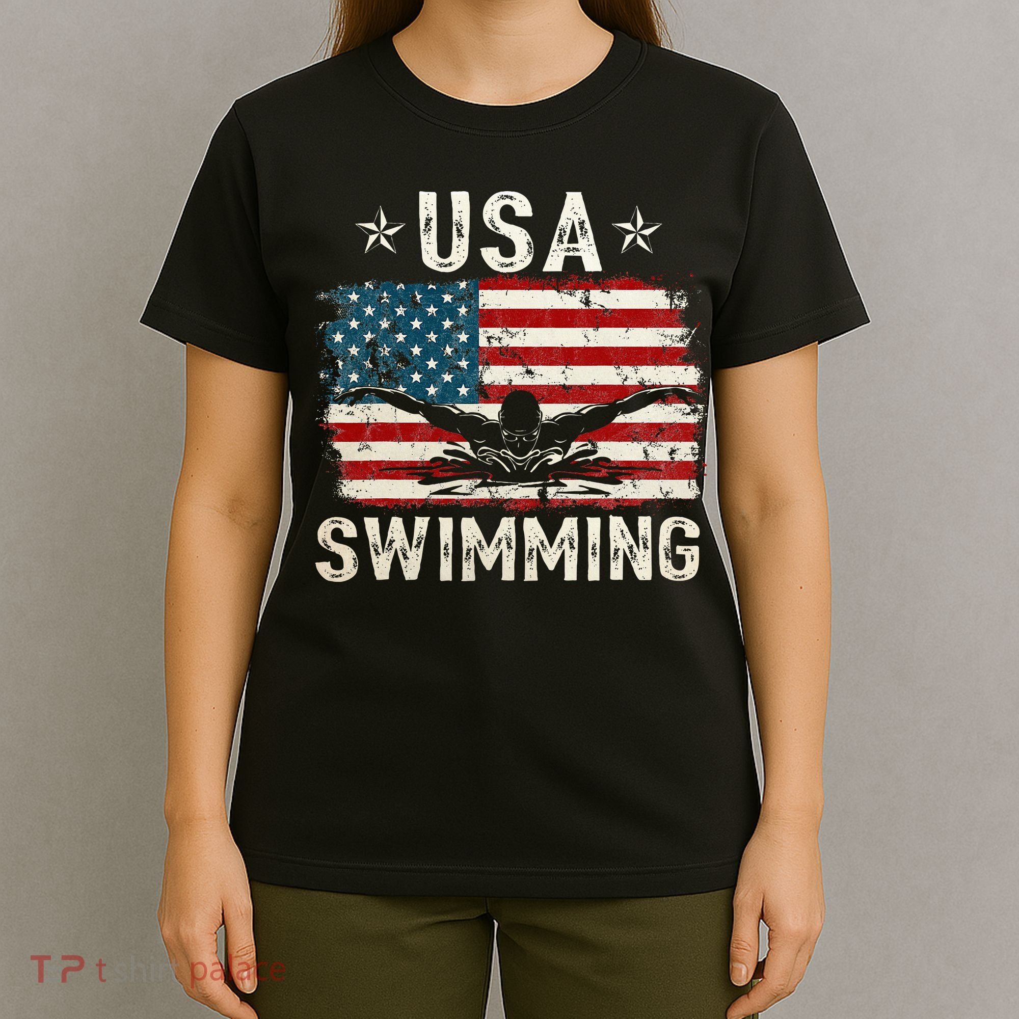 Usa Vintage Swimming Team Retro Support Usa T-Shirt