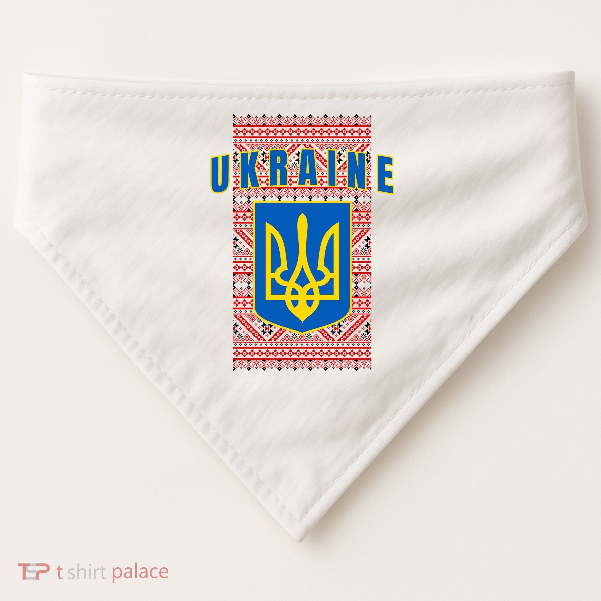Ukraine Vyshyvanka Trident Flag Support USA-Made Doggie Bandana