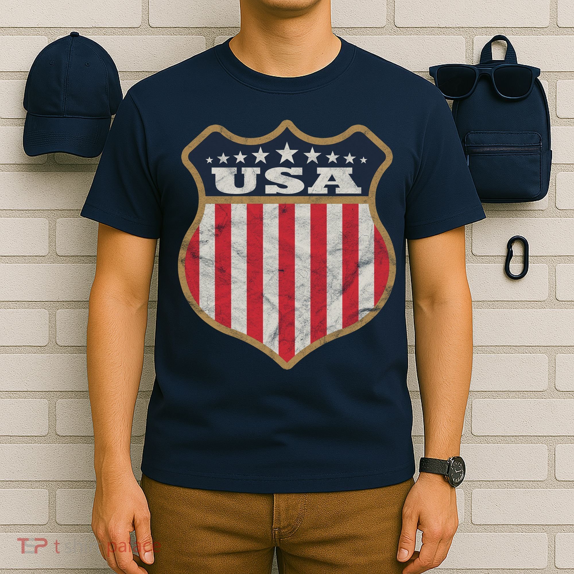 USA Vintage White Cool USA Flag Vintage T-Shirt