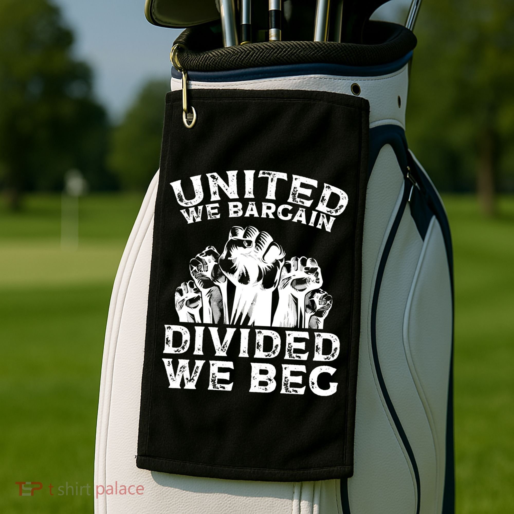 United We Bargain Divided We Beg Labor Day Union Worker Gift Golf Towel