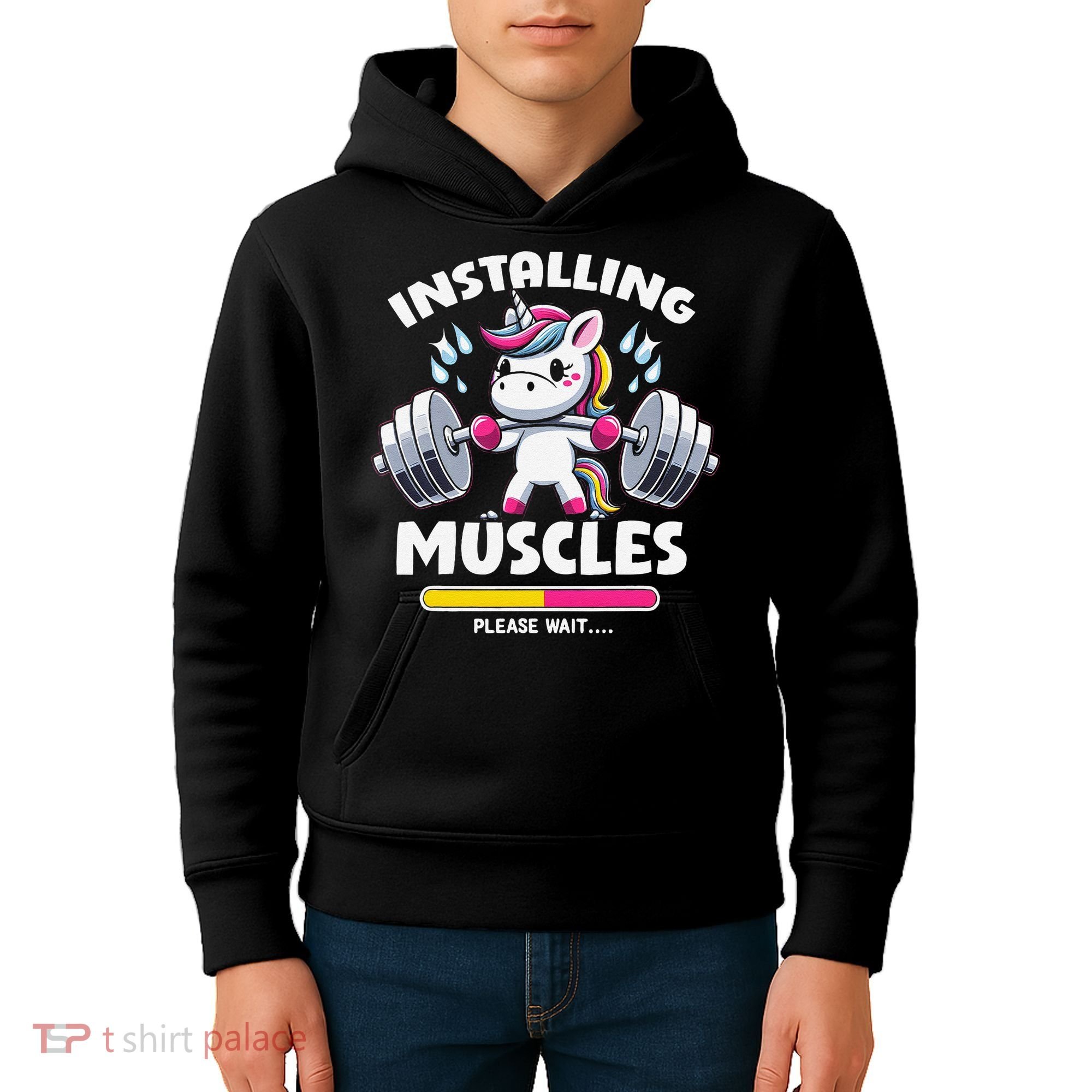 Unicorn Weightlifting Installing Muscles Gym Workout Fitness Kids Hoodie